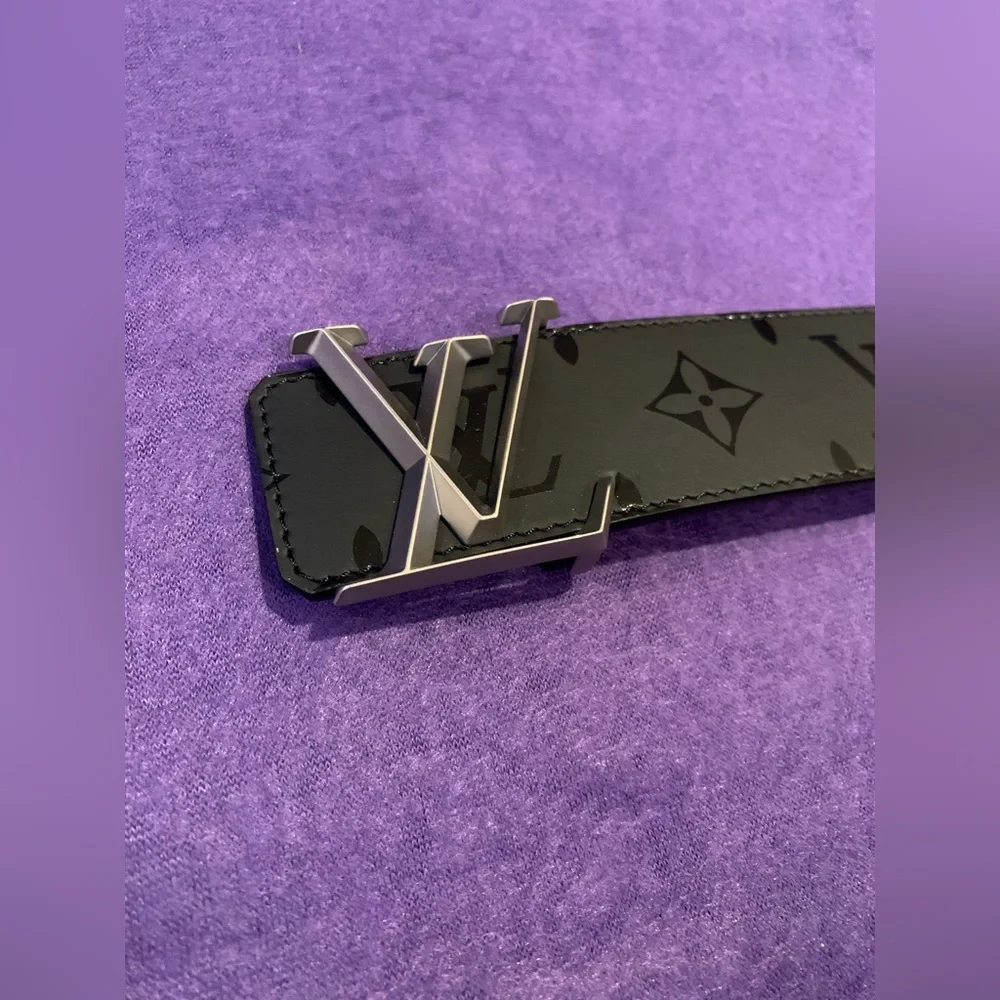 Louis Vuitton Black Monogram Leather Belt with Silver LV Buckle